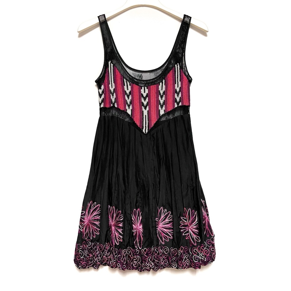 Y2K Bebe Crochet Silk Dress Mixed Media Lace Embroidered Cottagecore Whimsigoth